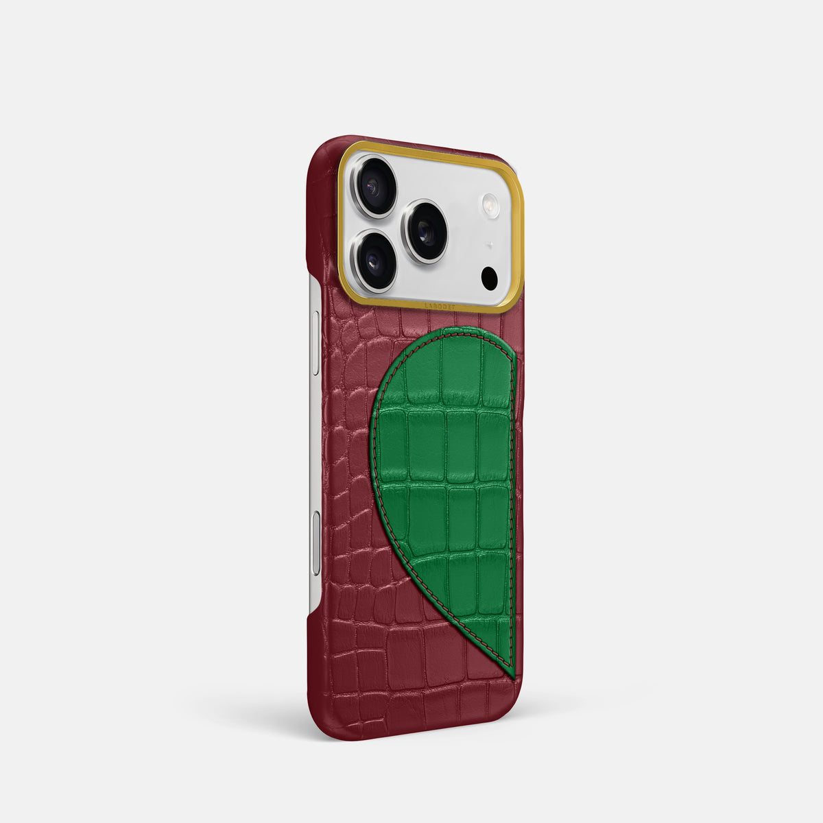 Classic Case With Half Heart - Left For iPhone 17 Pro In Alligator -2 | Burgundy-Gold