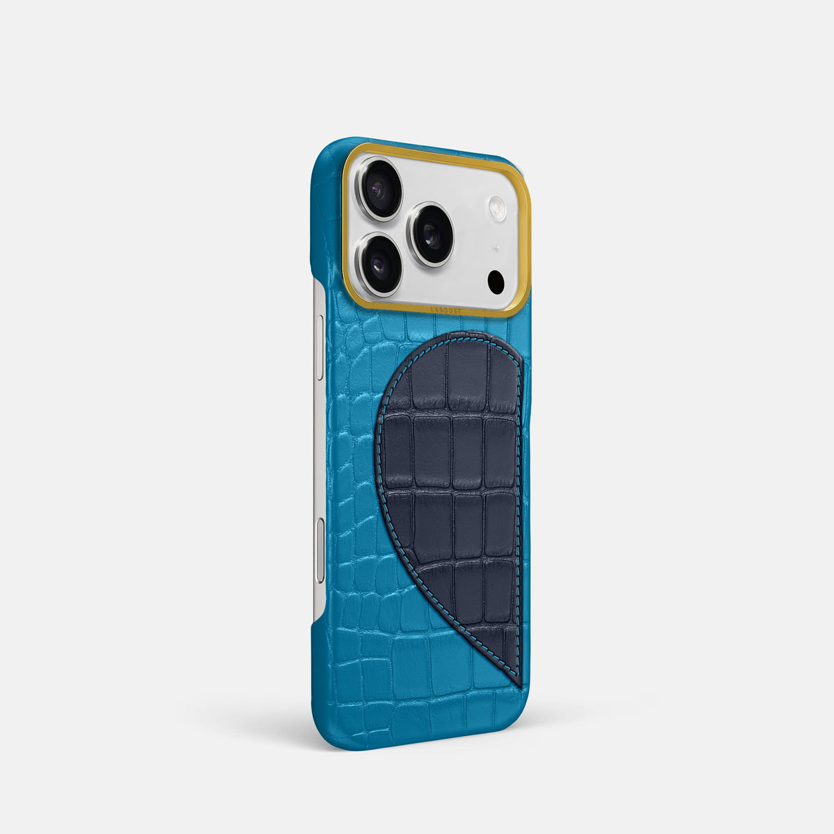 Classic Case With Half Heart - Left For iPhone 17 Pro In Alligator -2 | Curaçao-Blue-Gold
