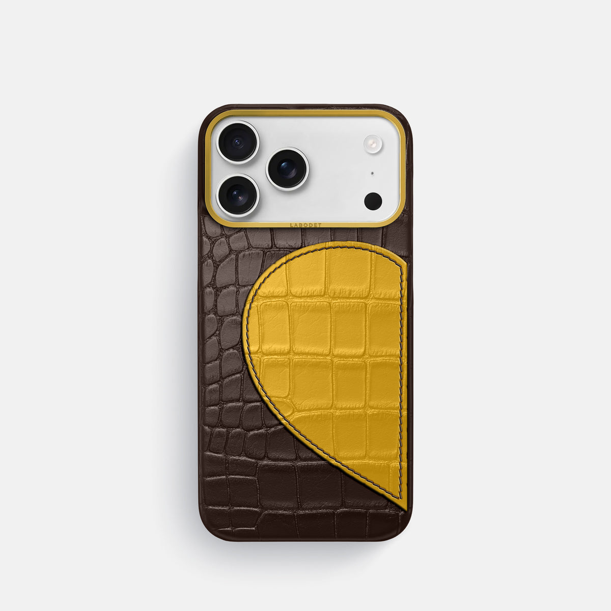 Classic Case With Half Heart - Left For iPhone 17 Pro In Alligator -1 | Dark-Brown-Gold