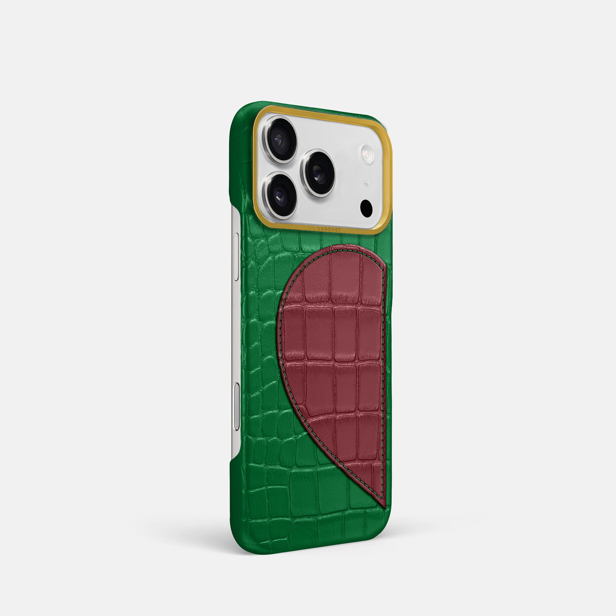 Classic Case With Half Heart - Left For iPhone 17 Pro In Alligator -2 | Forest-Green-Gold