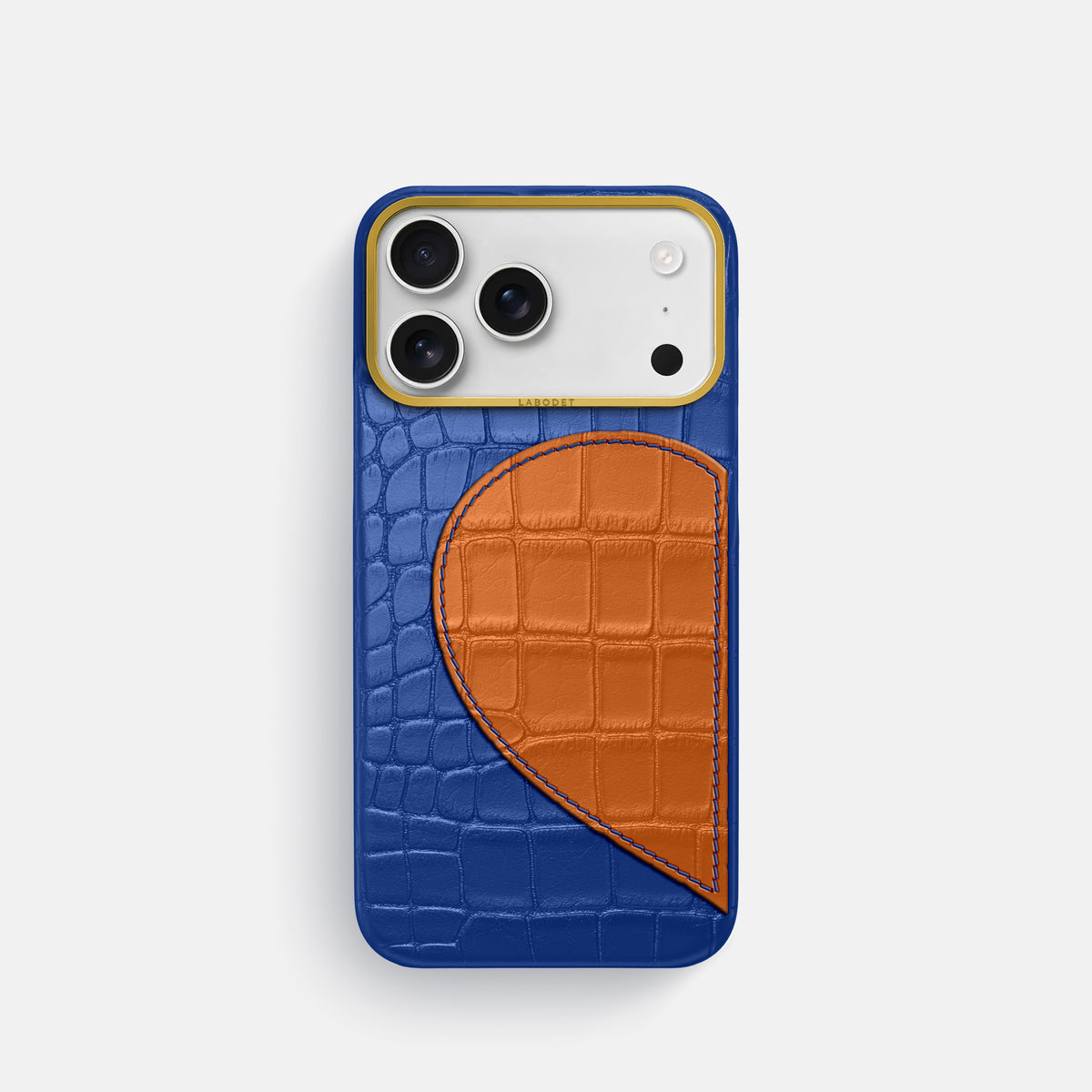 Classic Case With Half Heart - Left For iPhone 17 Pro In Alligator -1 | Royal-Blue-Gold