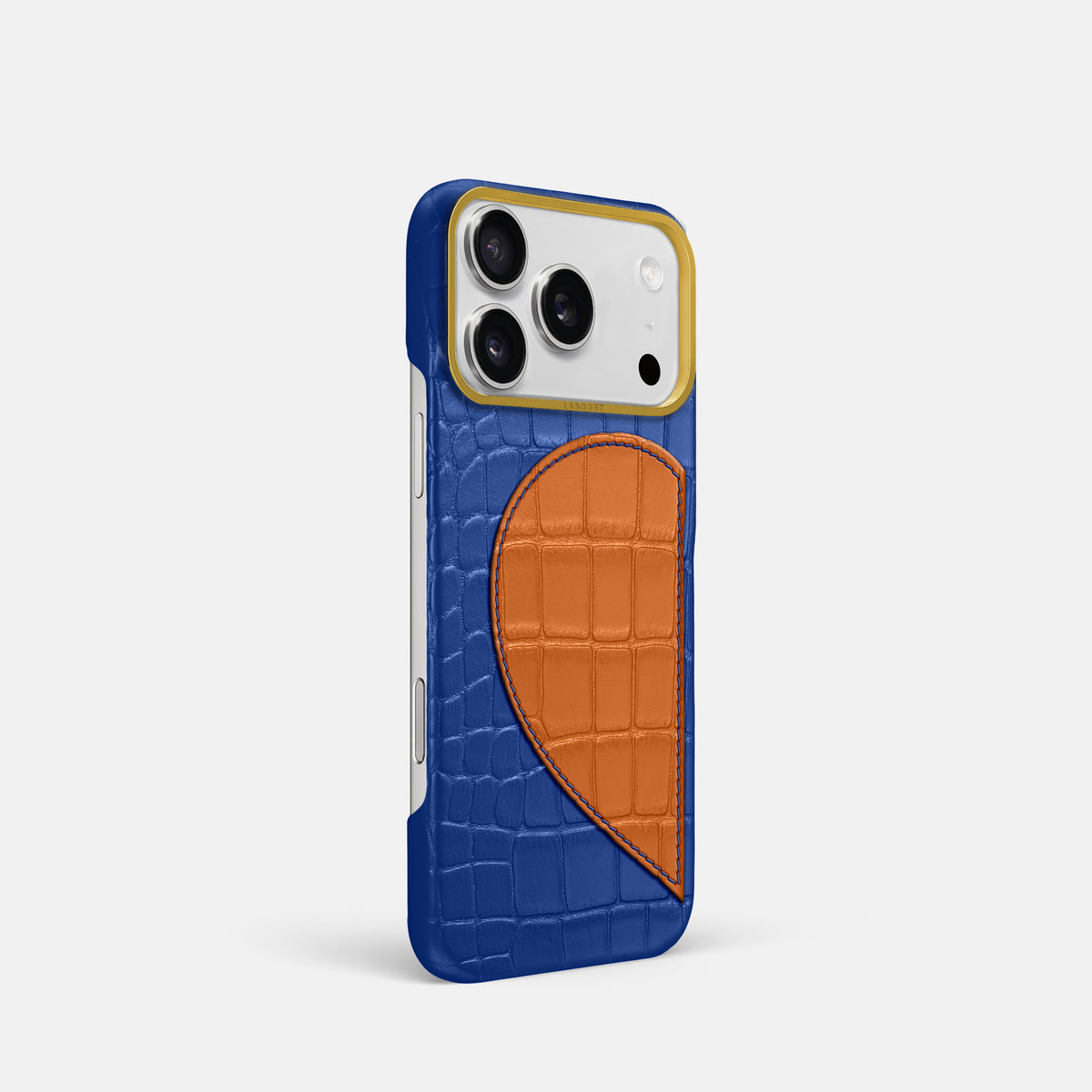 Classic Case With Half Heart - Left For iPhone 17 Pro In Alligator -2 | Royal-Blue-Gold