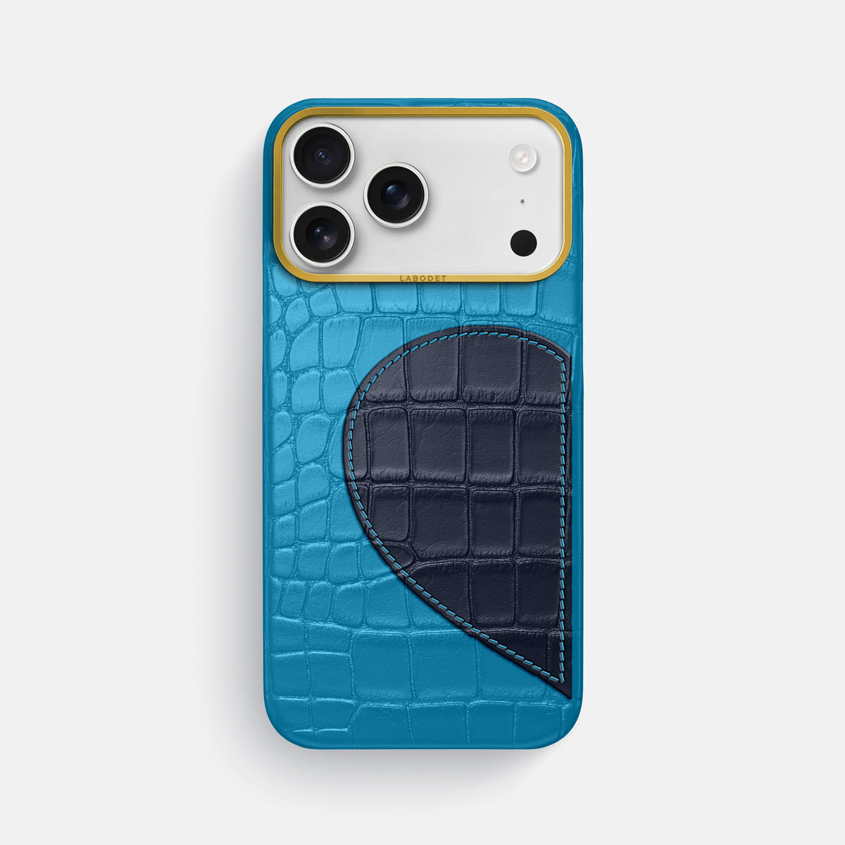 Classic Case With Half Heart - Left For iPhone 17 Pro Max In Alligator -1 | Curaçao-Blue-Gold