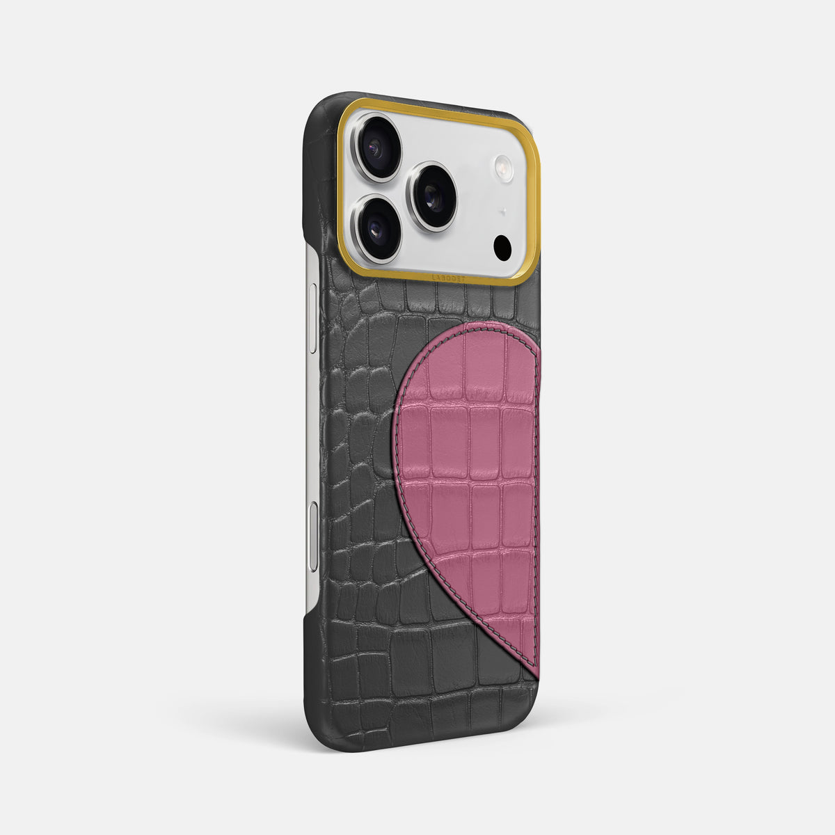 Classic Case With Half Heart - Left For iPhone 17 Pro Max In Alligator -2 | Grey-Gold