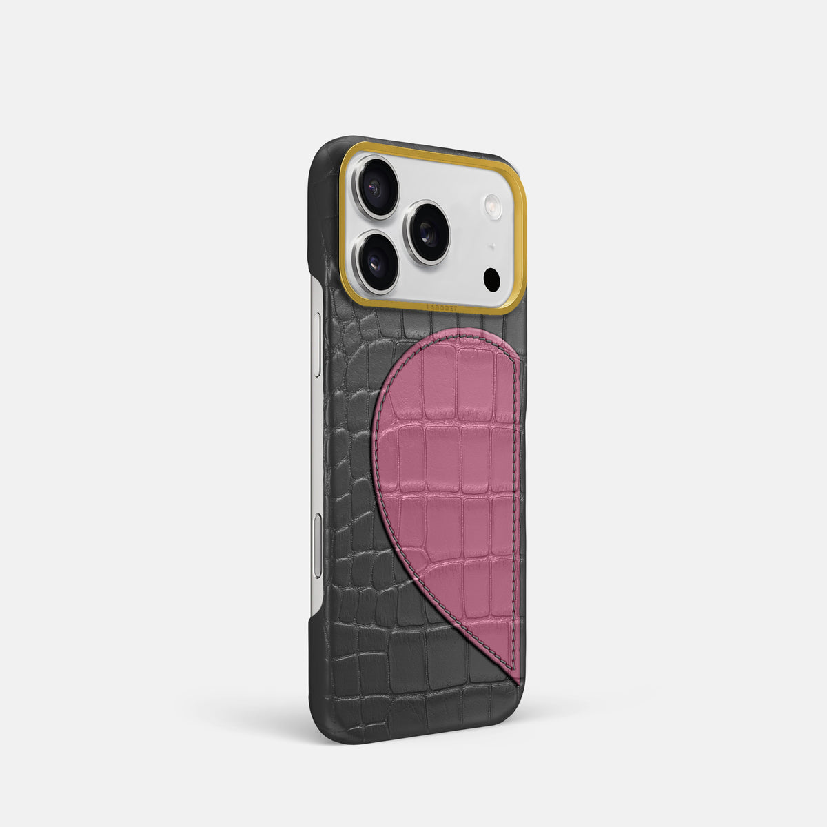 Classic Case With Half Heart - Left For iPhone 18 Pro In Alligator -2 | Grey-Gold