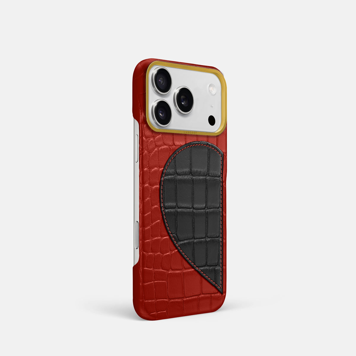 Classic Case With Half Heart - Left For iPhone 18 Pro In Alligator -2 | Red-Gold