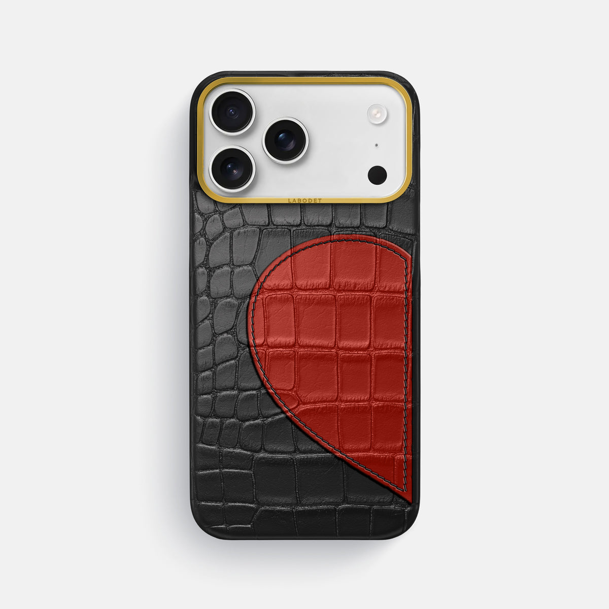 Classic Case With Half Heart - Left For iPhone 18 Pro Max In Alligator -1 | Black-Gold