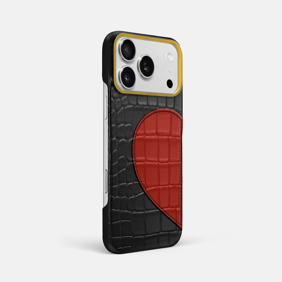 Classic Case With Half Heart - Left For iPhone 18 Pro Max In Alligator -2 | Black-Gold