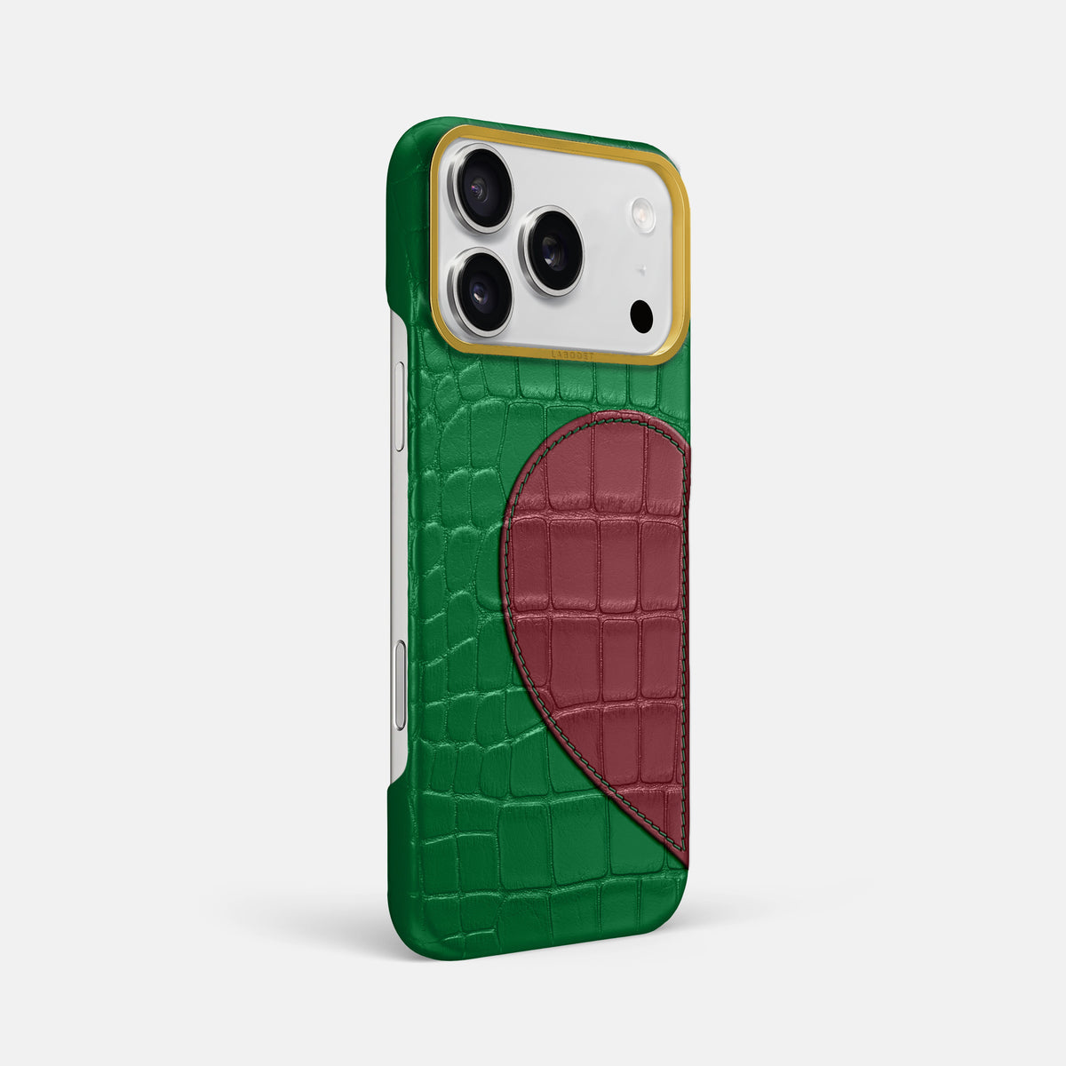 Classic Case With Half Heart - Left For iPhone 18 Pro Max In Alligator -2 | Forest-Green-Gold