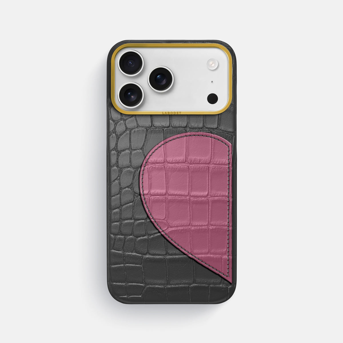 Classic Case With Half Heart - Left For iPhone 18 Pro Max In Alligator -1 | Grey-Gold