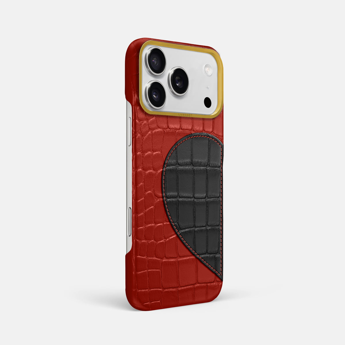Classic Case With Half Heart - Left For iPhone 18 Pro Max In Alligator -2 | Red-Gold