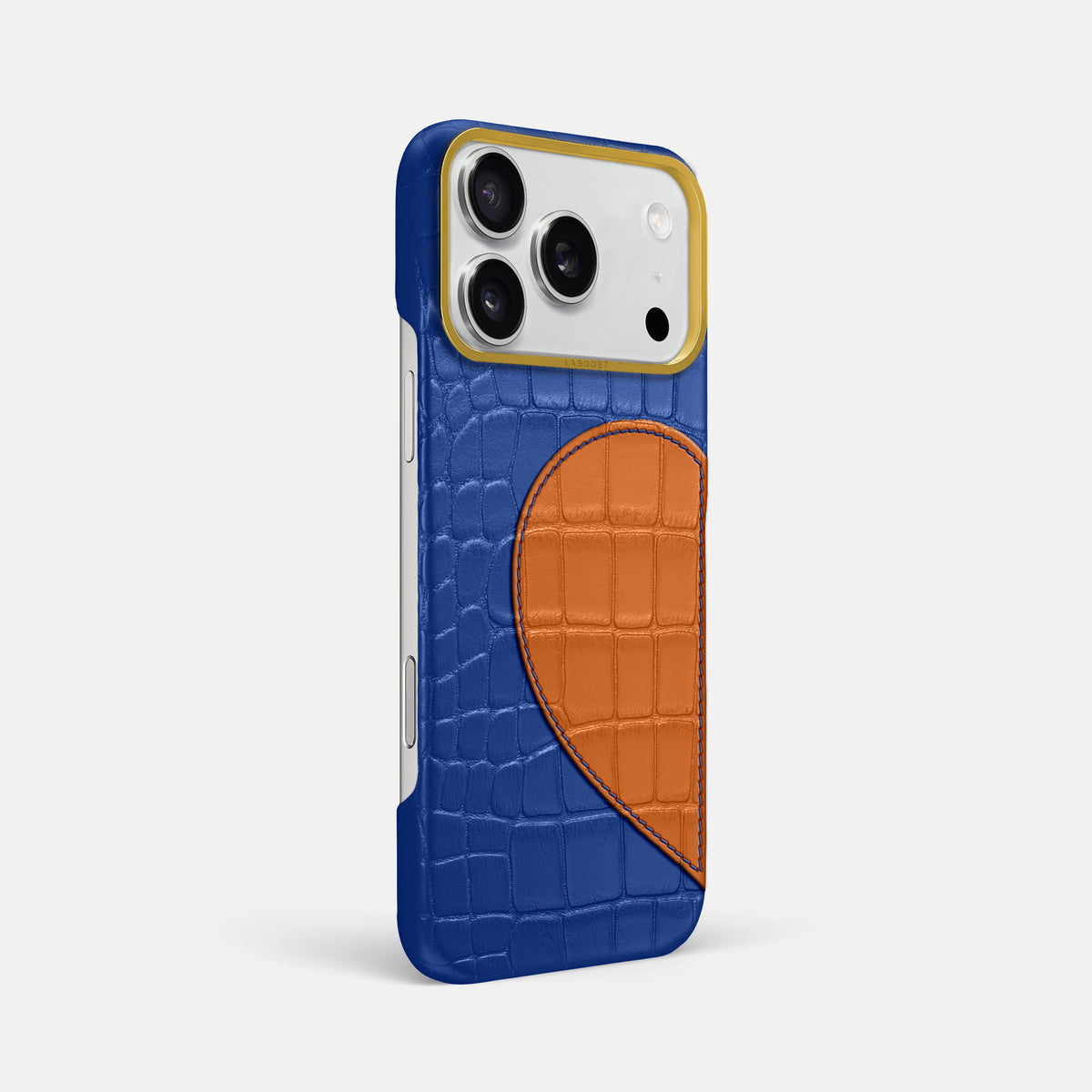 Classic Case With Half Heart - Left For iPhone 18 Pro Max In Alligator -2 | Royal-Blue-Gold
