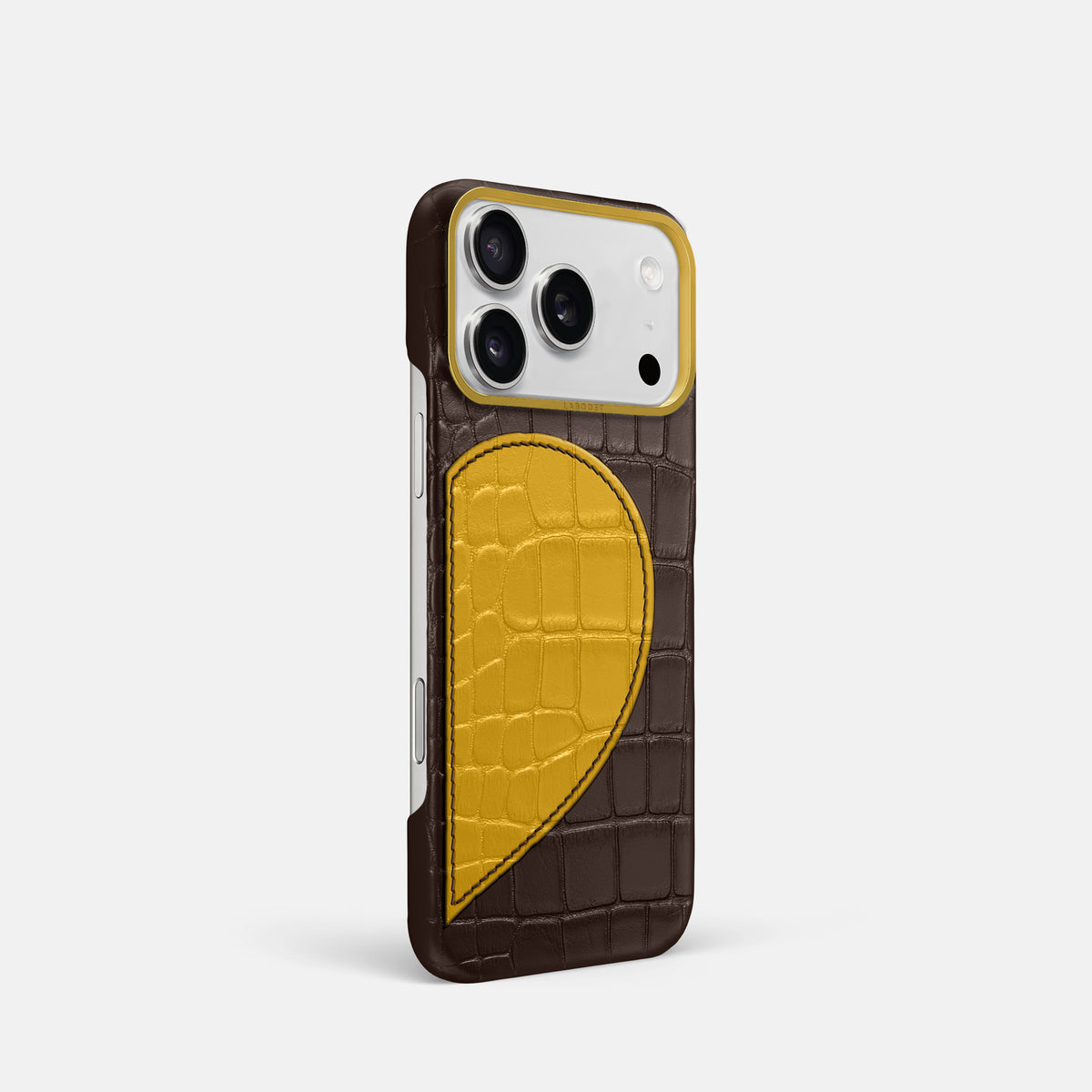 Classic Case With Half Heart - Right For iPhone 17 Pro In Alligator -2 | Dark-Brown-Gold