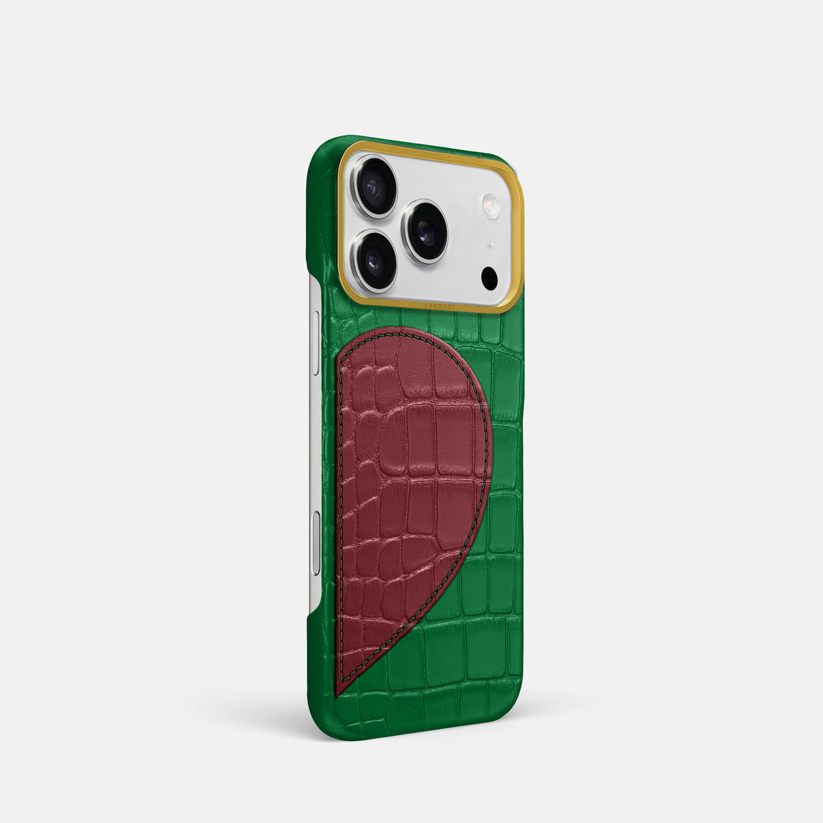 Classic Case With Half Heart - Right For iPhone 17 Pro In Alligator -2 | Forest-Green-Gold