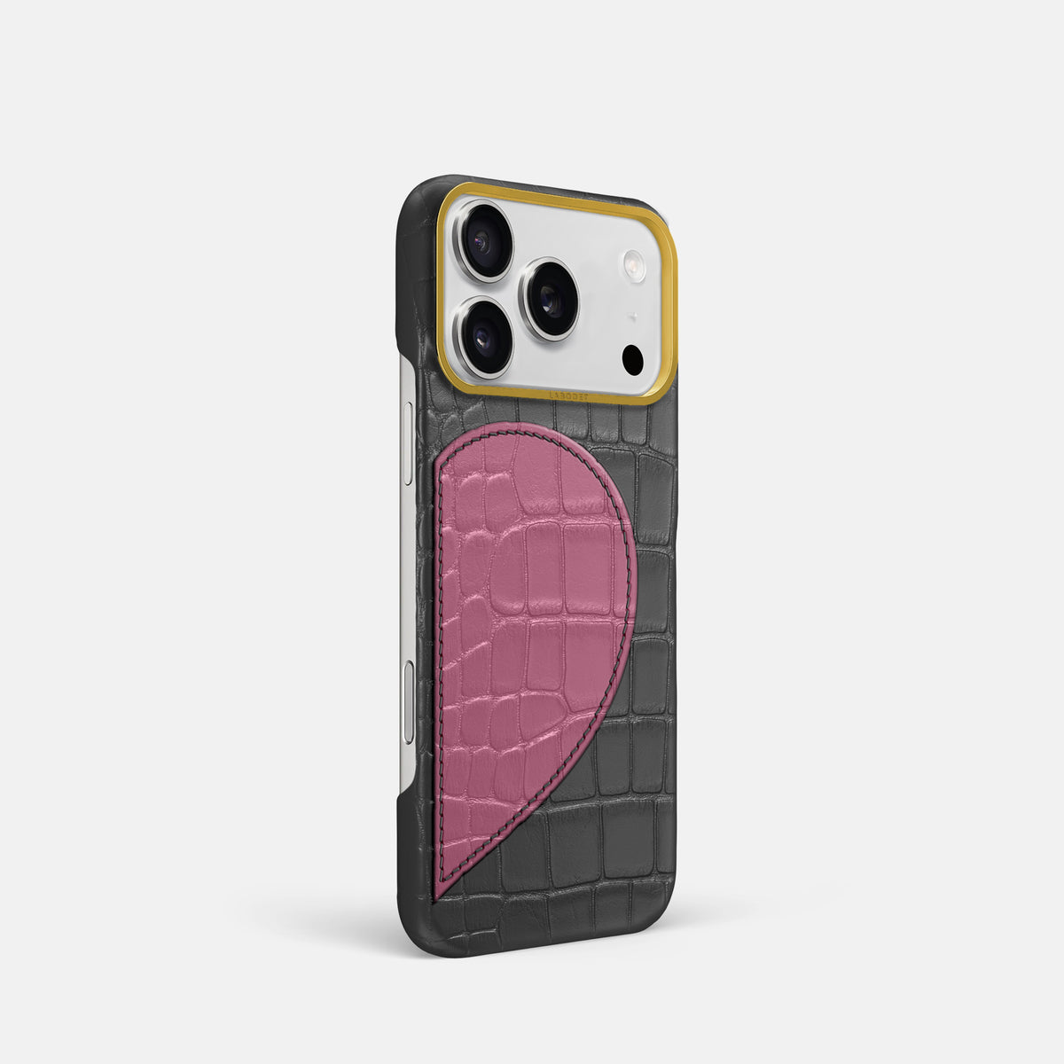 Classic Case With Half Heart - Right For iPhone 17 Pro In Alligator -2 | Grey-Gold
