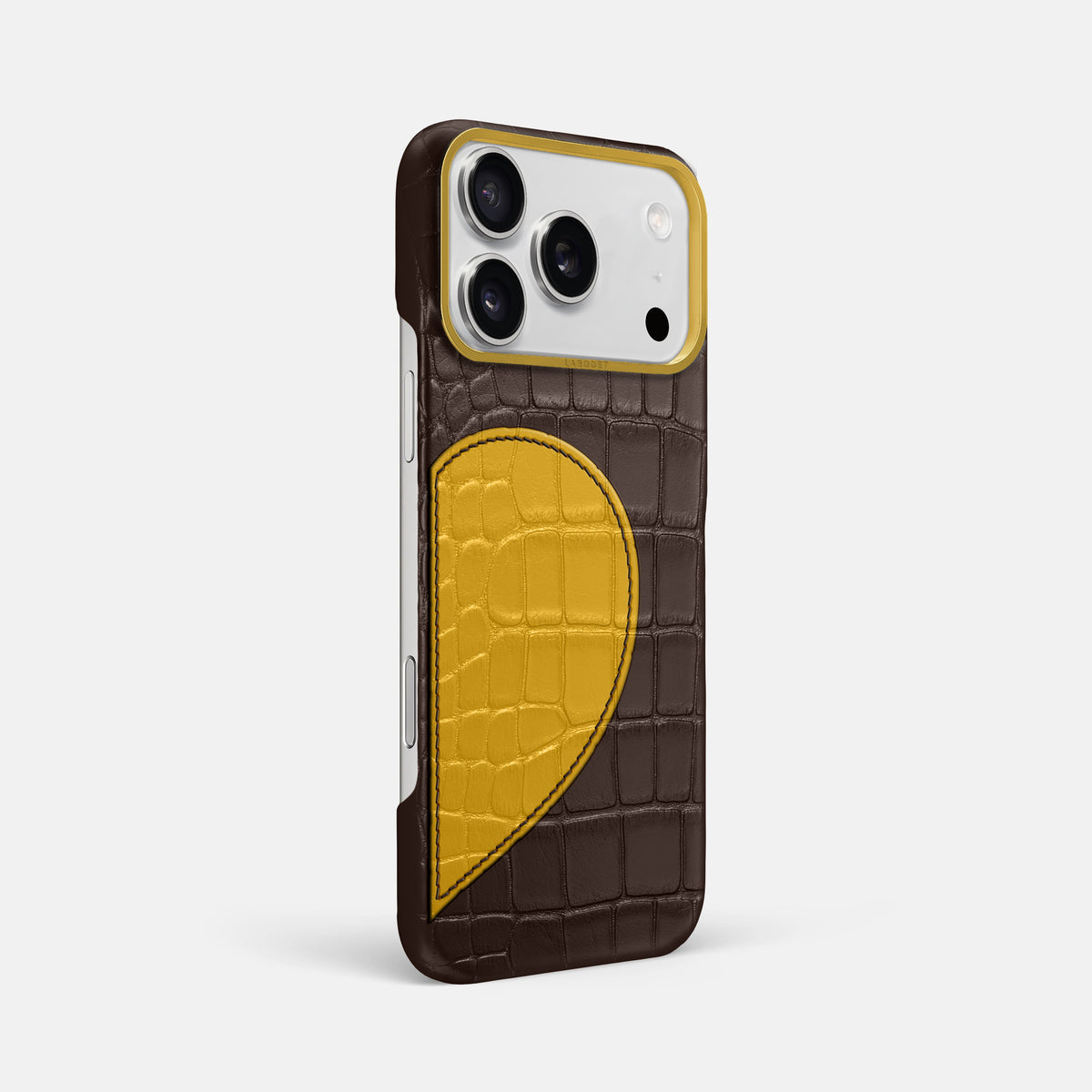 Classic Case With Half Heart - Right For iPhone 17 Pro Max In Alligator -2 | Dark-Brown-Gold