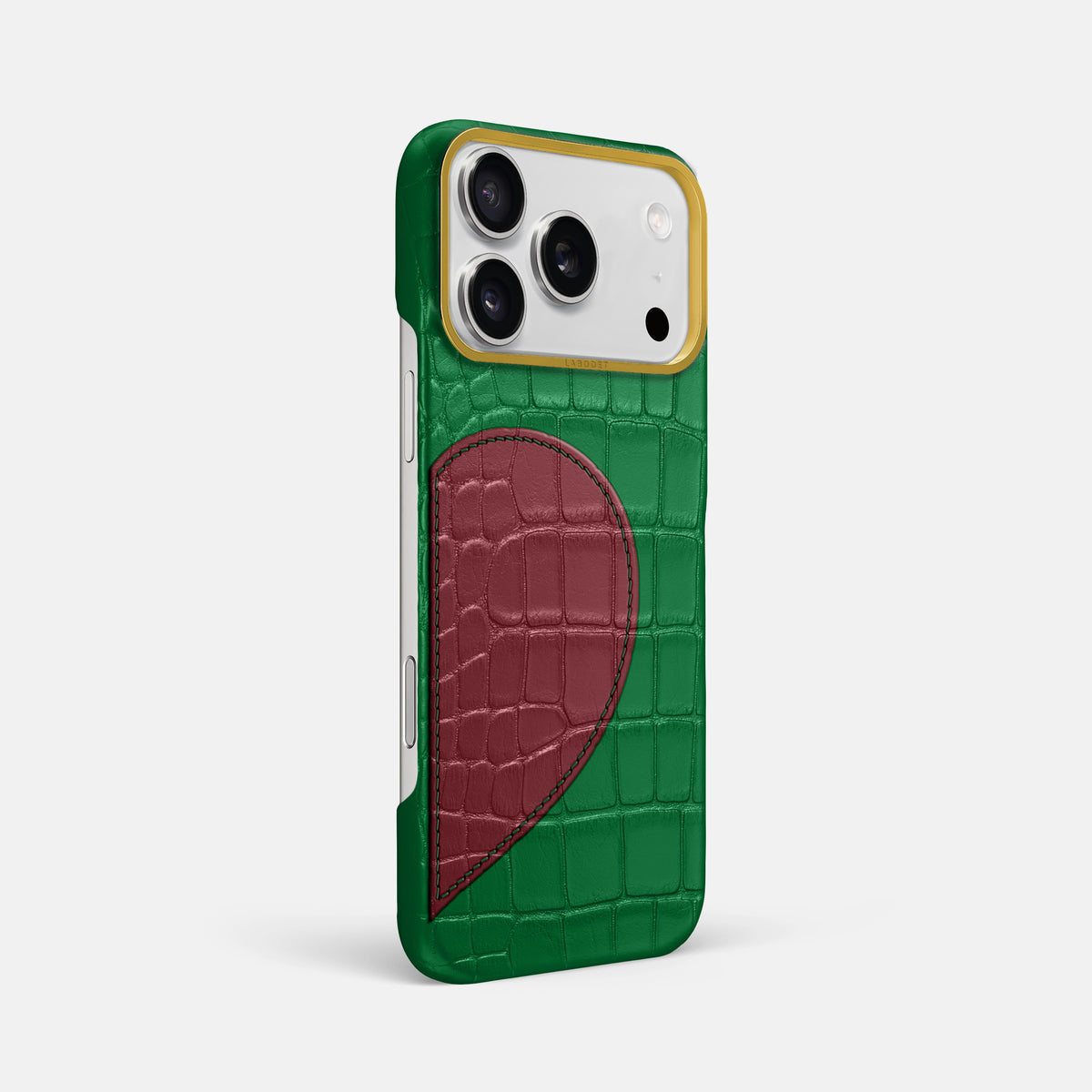 Classic Case With Half Heart - Right For iPhone 17 Pro Max In Alligator -2 | Forest-Green-Gold
