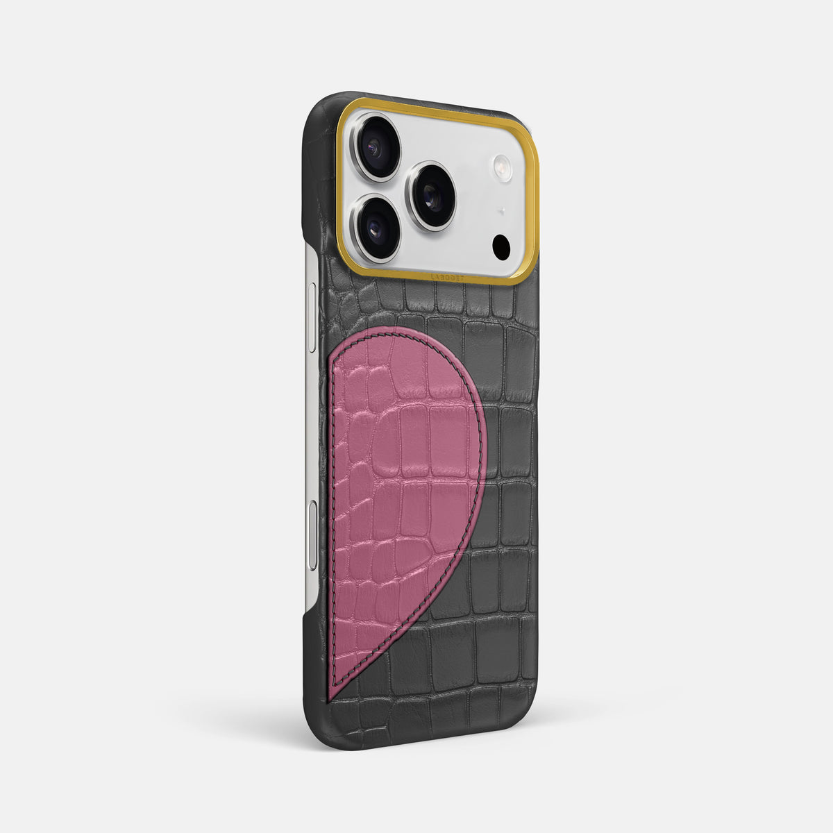 Classic Case With Half Heart - Right For iPhone 17 Pro Max In Alligator -2 | Grey-Gold