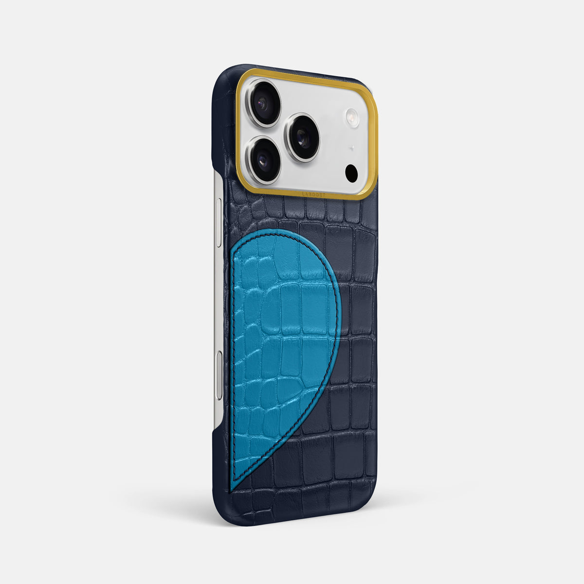 Classic Case With Half Heart - Right For iPhone 17 Pro Max In Alligator -2 | Navy-Blue-Gold