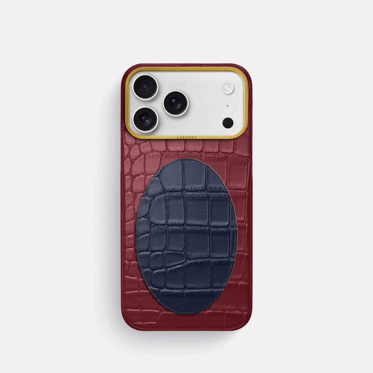 Classic Case With Oval For iPhone 18 Pro In Alligator -1 | Burgundy-Gold