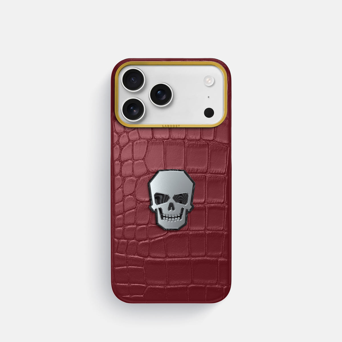 Classic Case With Titanium Skull For iPhone 17 Pro In Alligator -1 | Burgundy-Gold
