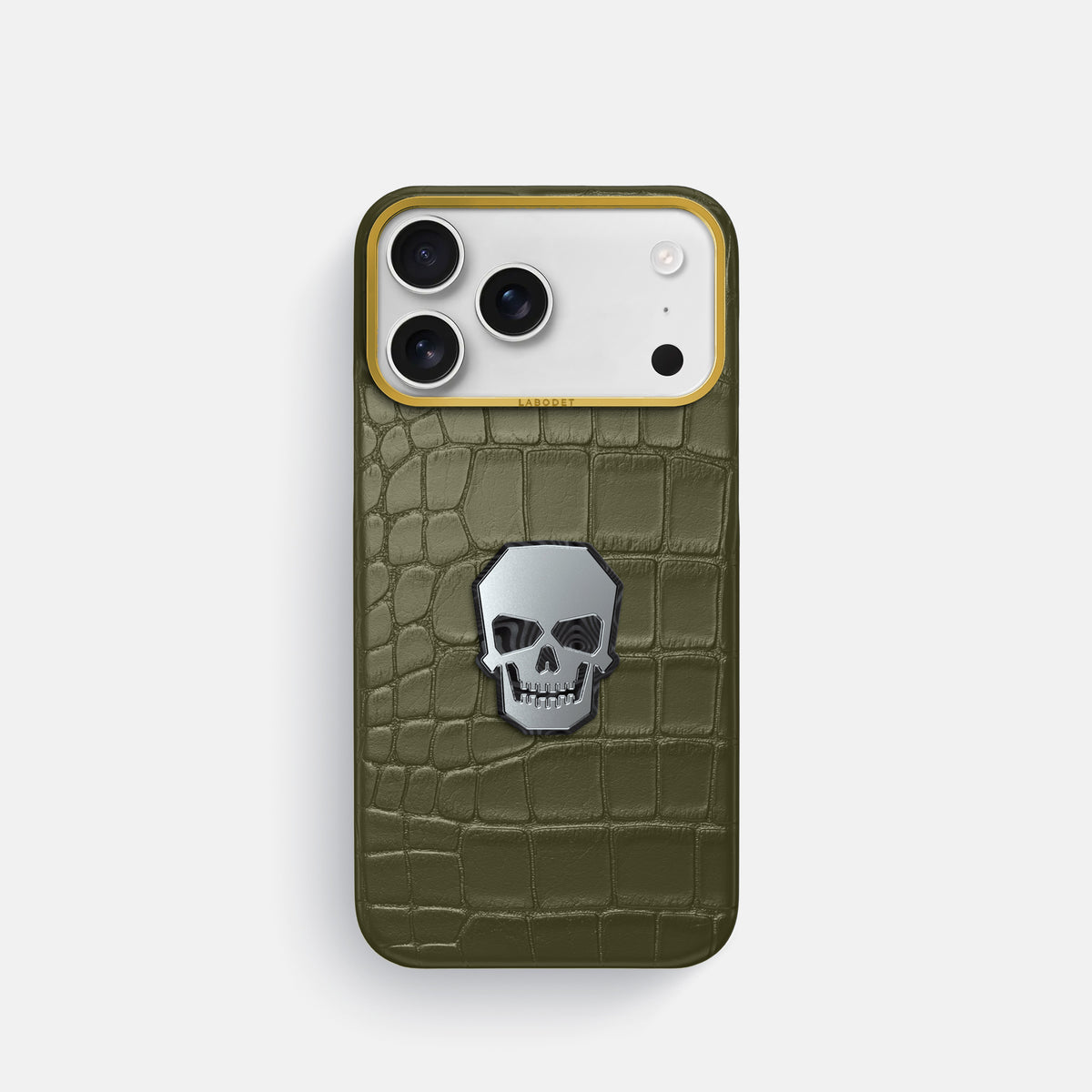 Classic Case With Titanium Skull For iPhone 17 Pro In Alligator -1 | Kaki-Green-Gold
