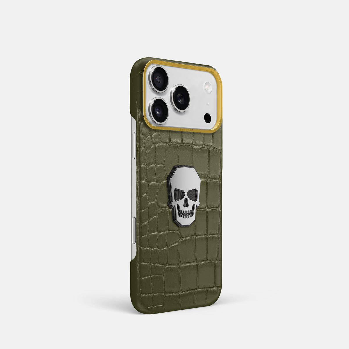 Classic Case With Titanium Skull For iPhone 17 Pro In Alligator -2 | Kaki-Green-Gold