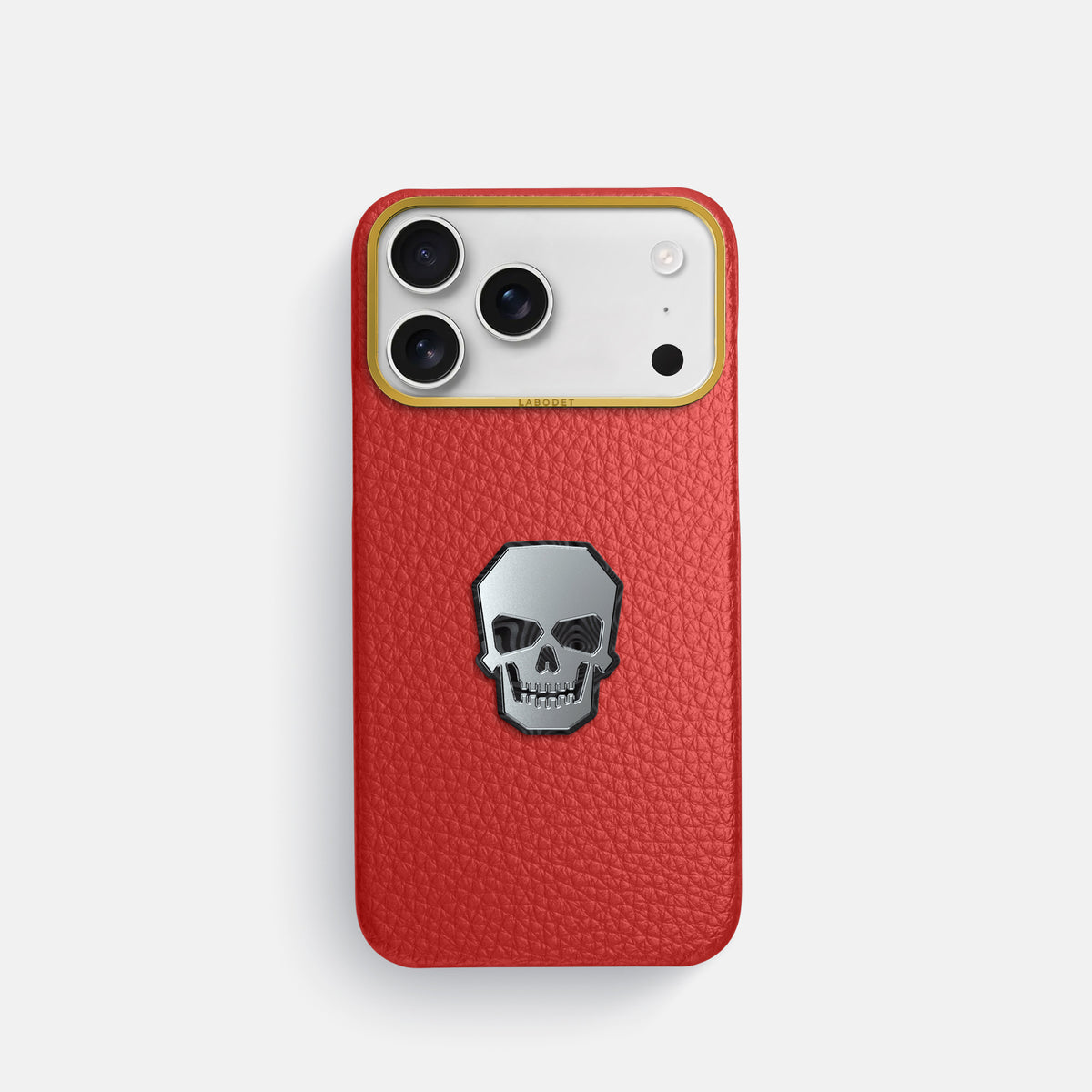 Classic Case With Titanium Skull For iPhone 17 Pro In Calf -1 | Red-Gold
