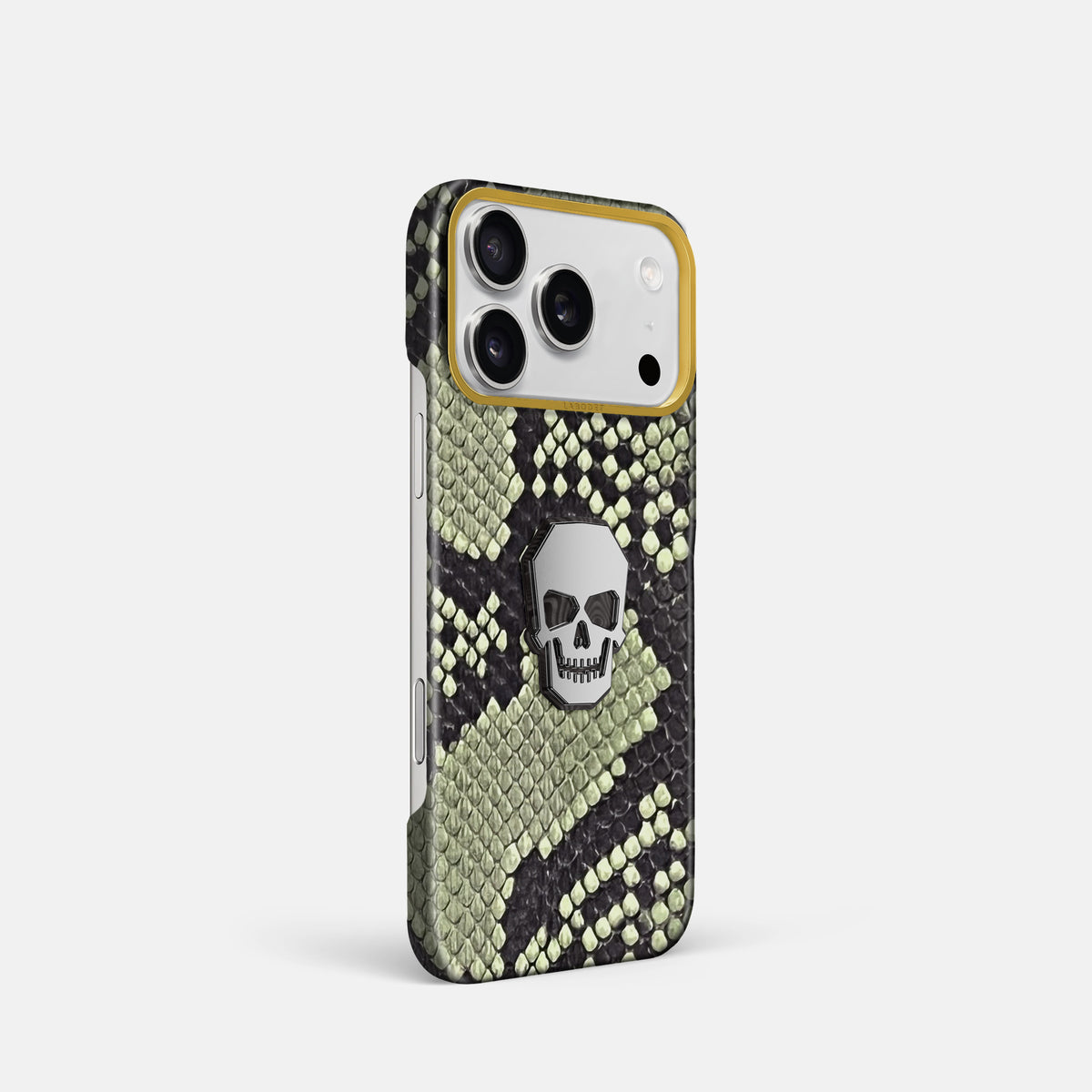 Classic Case With Titanium Skull For iPhone 17 Pro In Deluxe Python -2 | Army-Green-Gold