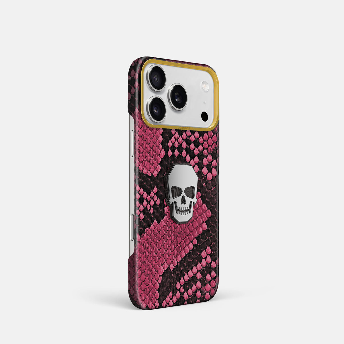 Classic Case With Titanium Skull For iPhone 17 Pro In Deluxe Python -2 | Burgundy-Gold