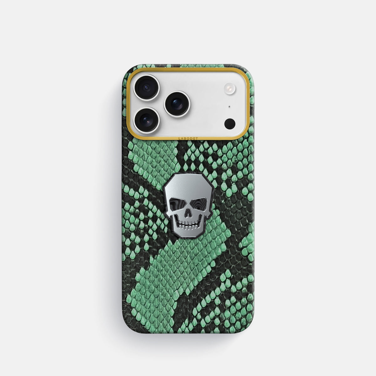 Classic Case With Titanium Skull For iPhone 17 Pro In Deluxe Python -1 | Forest-Green-Gold
