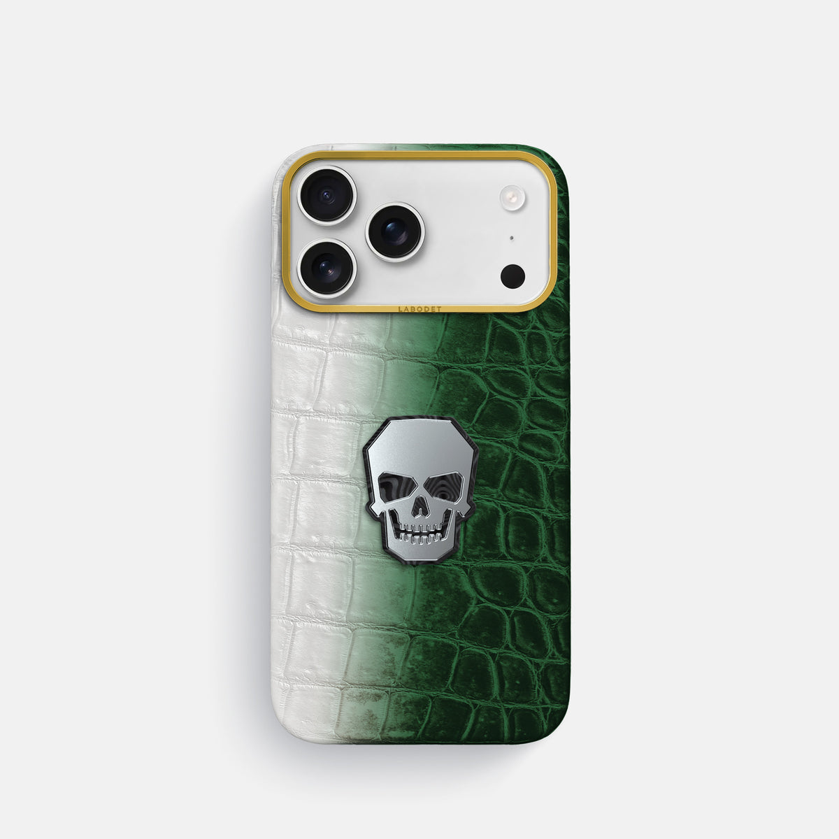 Classic Case With Titanium Skull For iPhone 17 Pro In Himalayan Crocodile -1 | Green-Gold