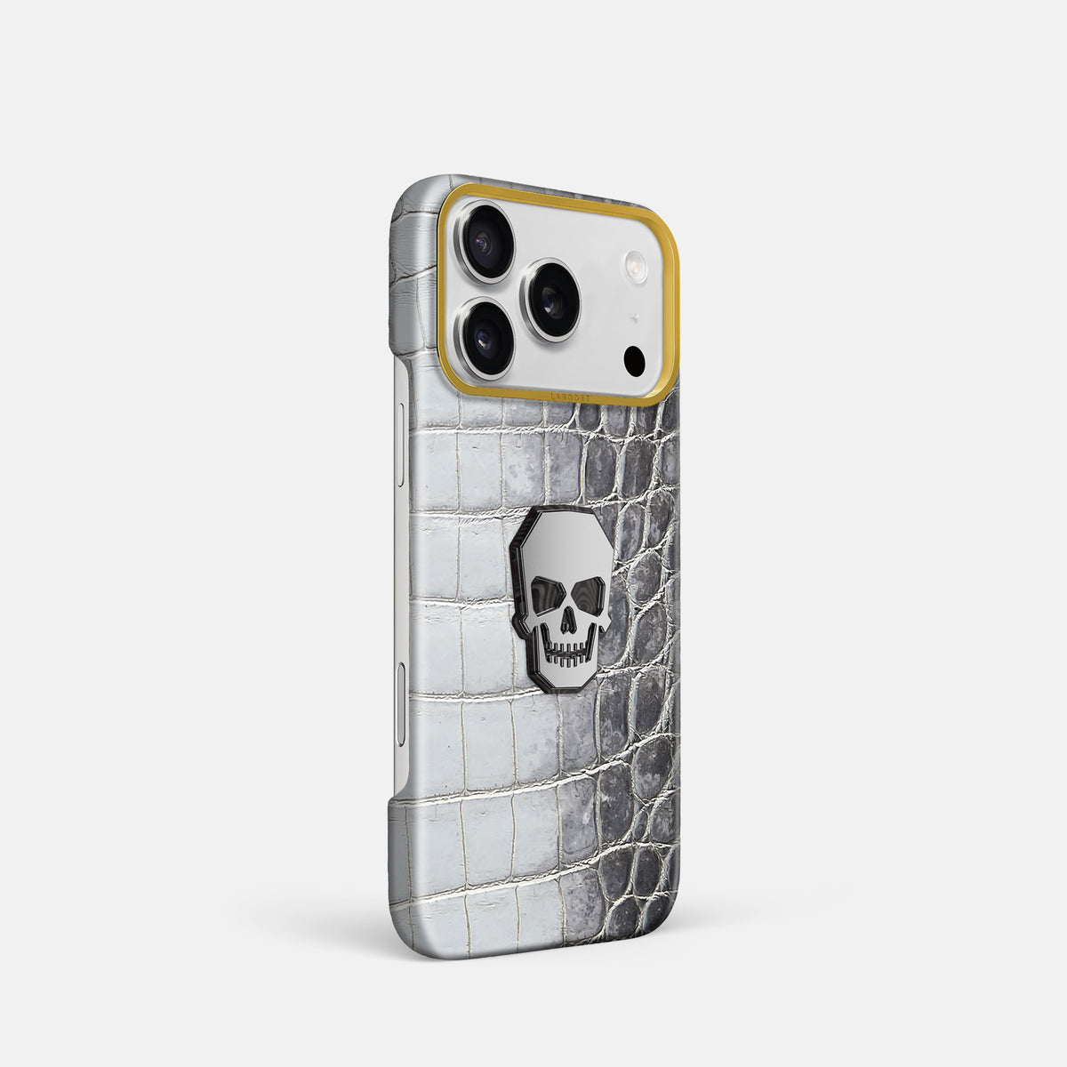 Classic Case With Titanium Skull For iPhone 17 Pro In Himalayan Crocodile -2 | Silver-Gold