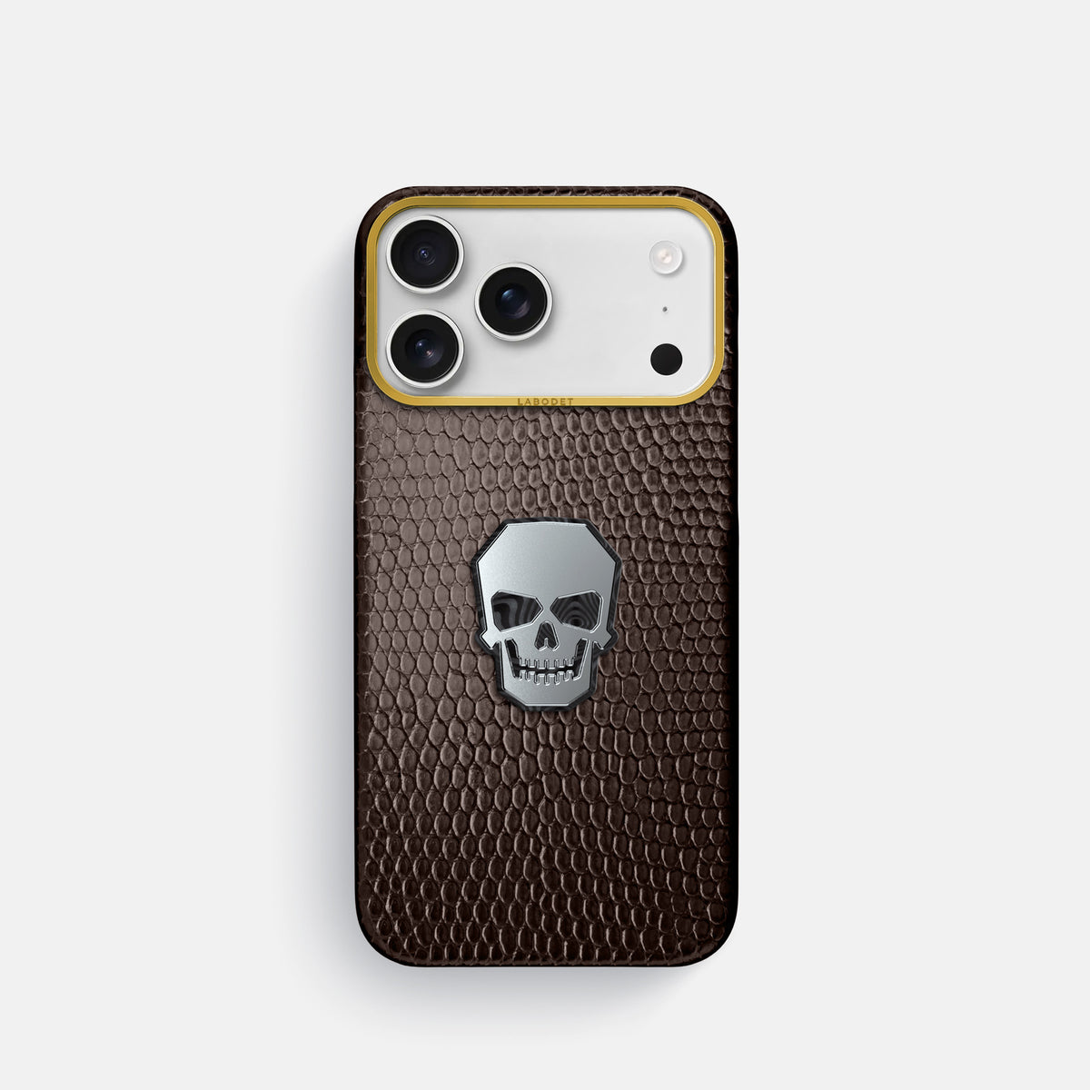 Classic Case With Titanium Skull For iPhone 17 Pro In Lizard -1 | Brown-Gold