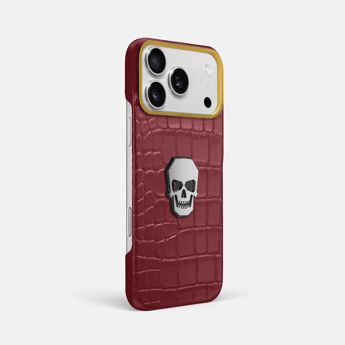 Classic Case With Titanium Skull For iPhone 17 Pro Max In Alligator -2 | Burgundy-Gold
