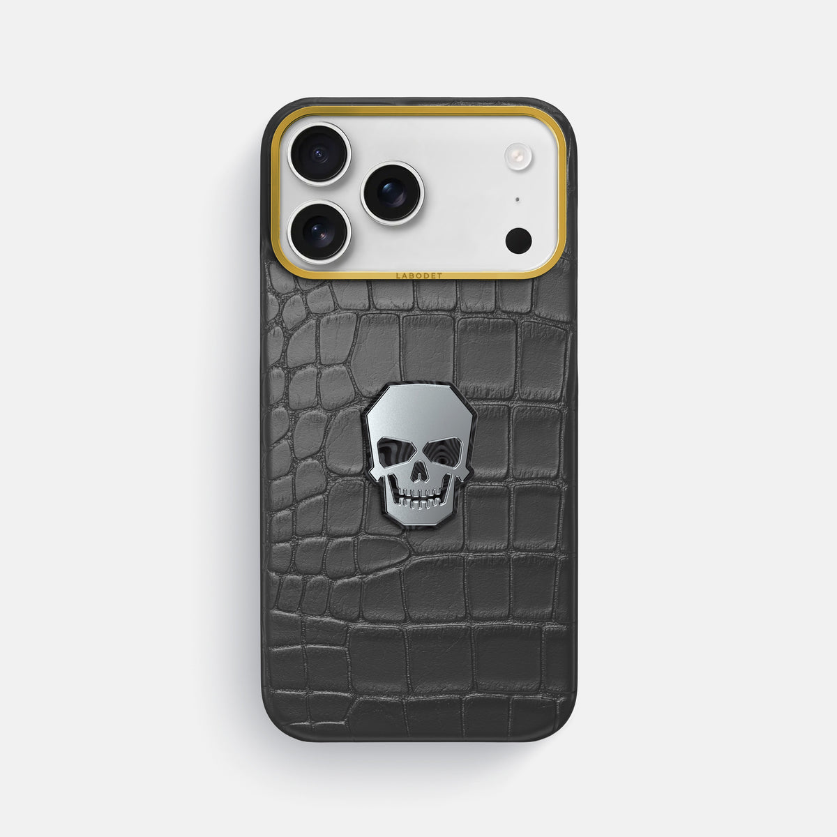 Classic Case With Titanium Skull For iPhone 17 Pro Max In Alligator -1 | Grey-Gold