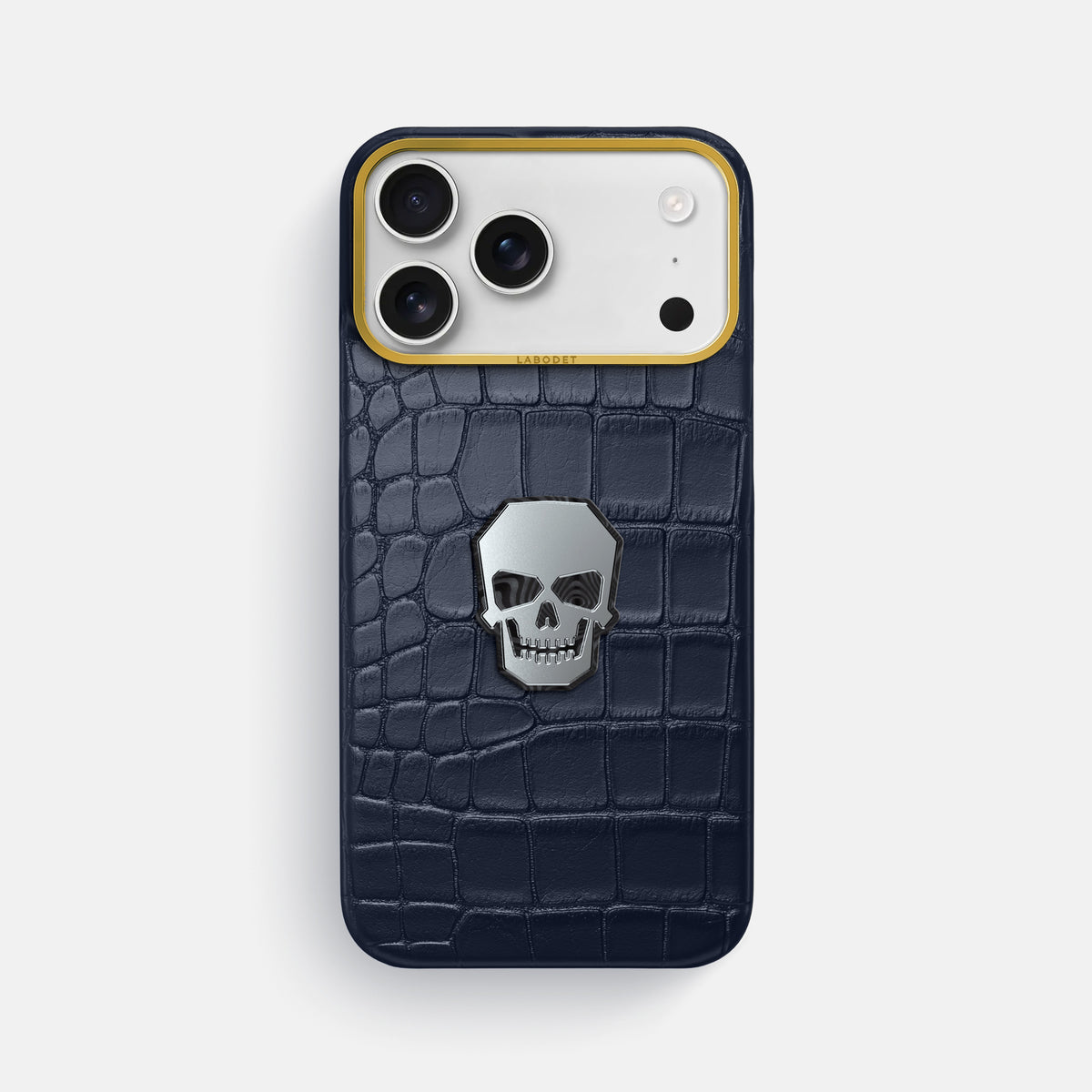 Classic Case With Titanium Skull For iPhone 17 Pro Max In Alligator -1 | Navy-Blue-Gold