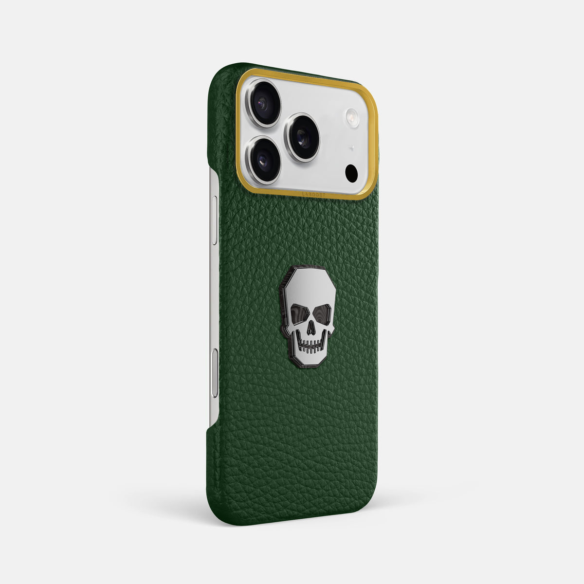 Classic Case With Titanium Skull For iPhone 17 Pro Max In Calf -2 | Dark-Green-Gold