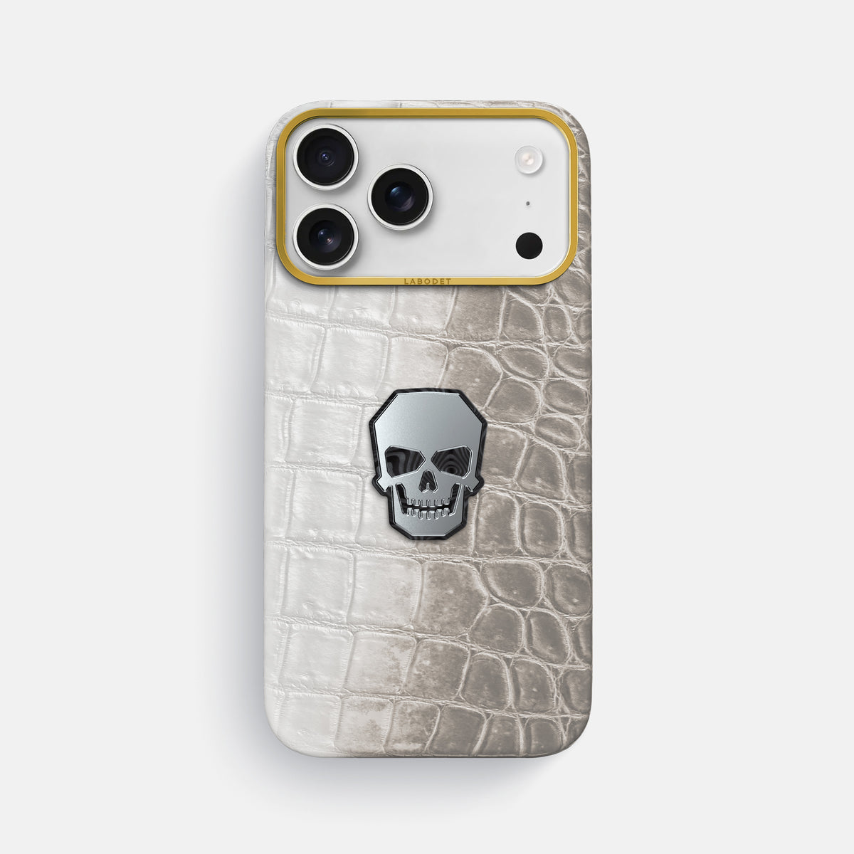 Classic Case With Titanium Skull For iPhone 17 Pro Max In Himalayan Crocodile -1 | Grey-Gold