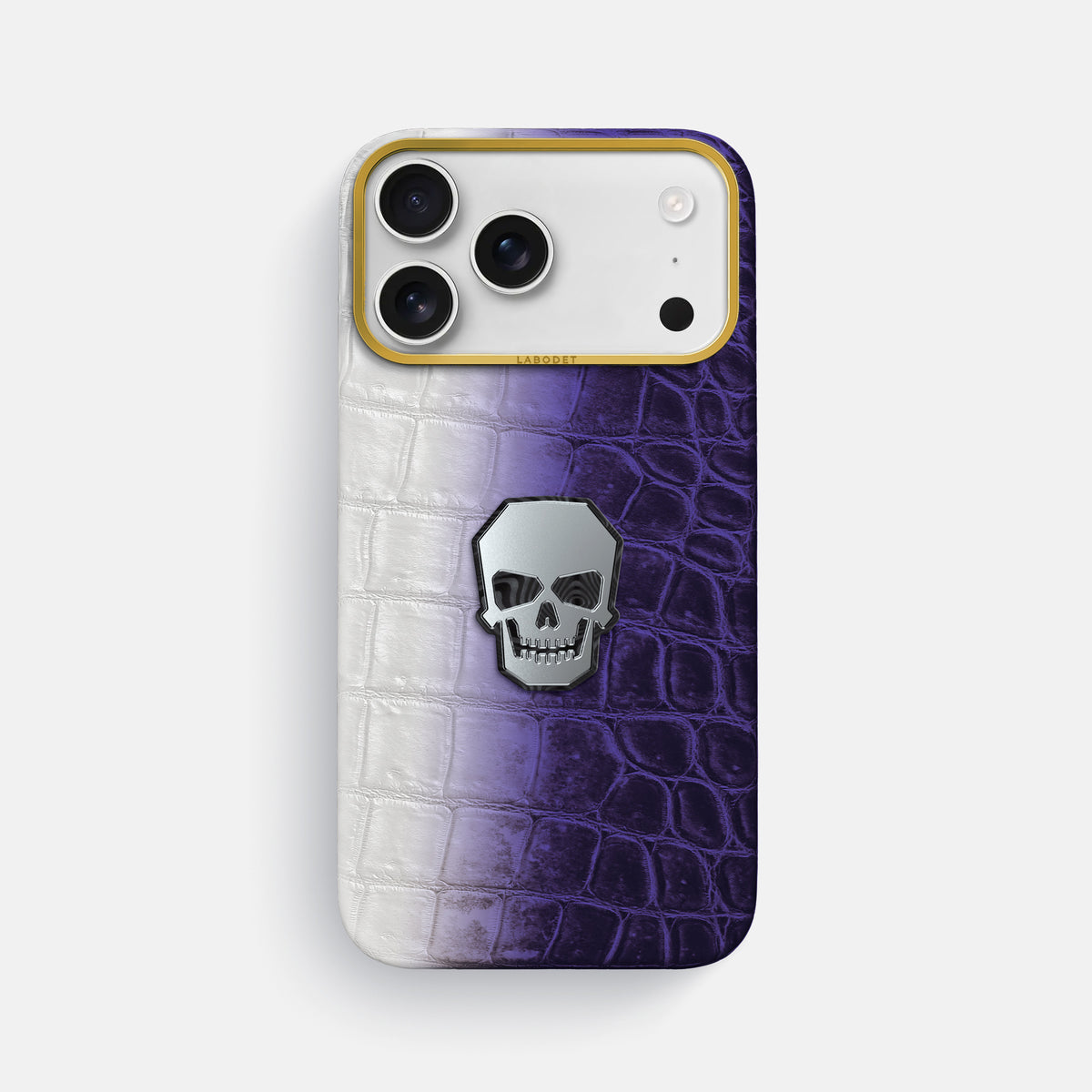 Classic Case With Titanium Skull For iPhone 17 Pro Max In Himalayan Crocodile -1 | Purple-Gold