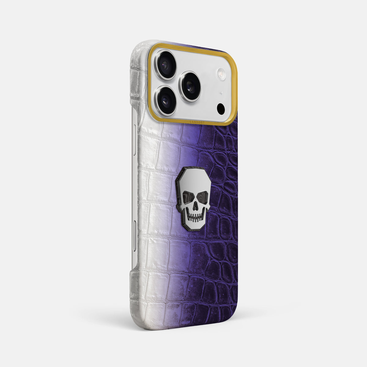 Classic Case With Titanium Skull For iPhone 17 Pro Max In Himalayan Crocodile -2 | Purple-Gold