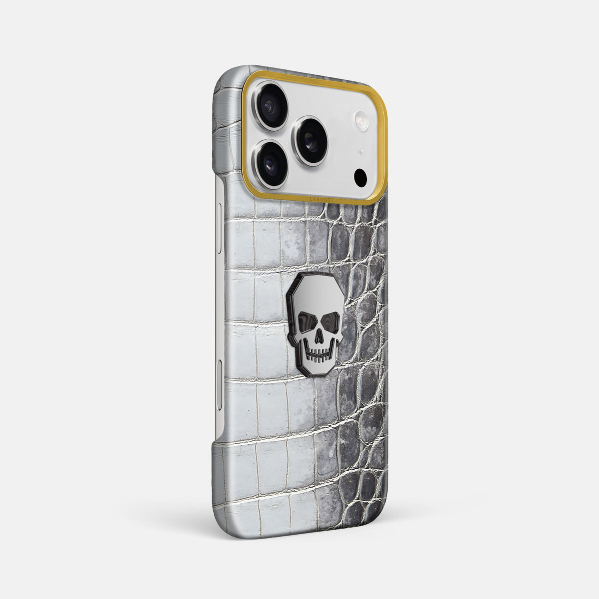 Classic Case With Titanium Skull For iPhone 17 Pro Max In Himalayan Crocodile -2 | Silver-Gold