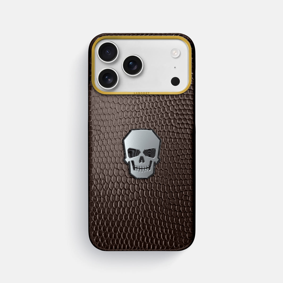Classic Case With Titanium Skull For iPhone 17 Pro Max In Lizard -1 | Brown-Gold