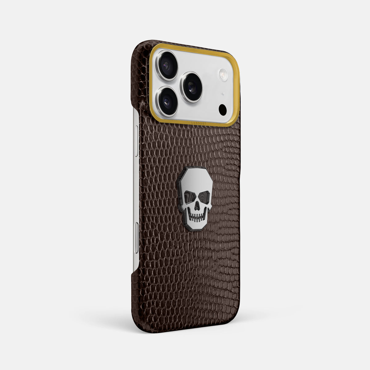 Classic Case With Titanium Skull For iPhone 17 Pro Max In Lizard -2 | Brown-Gold