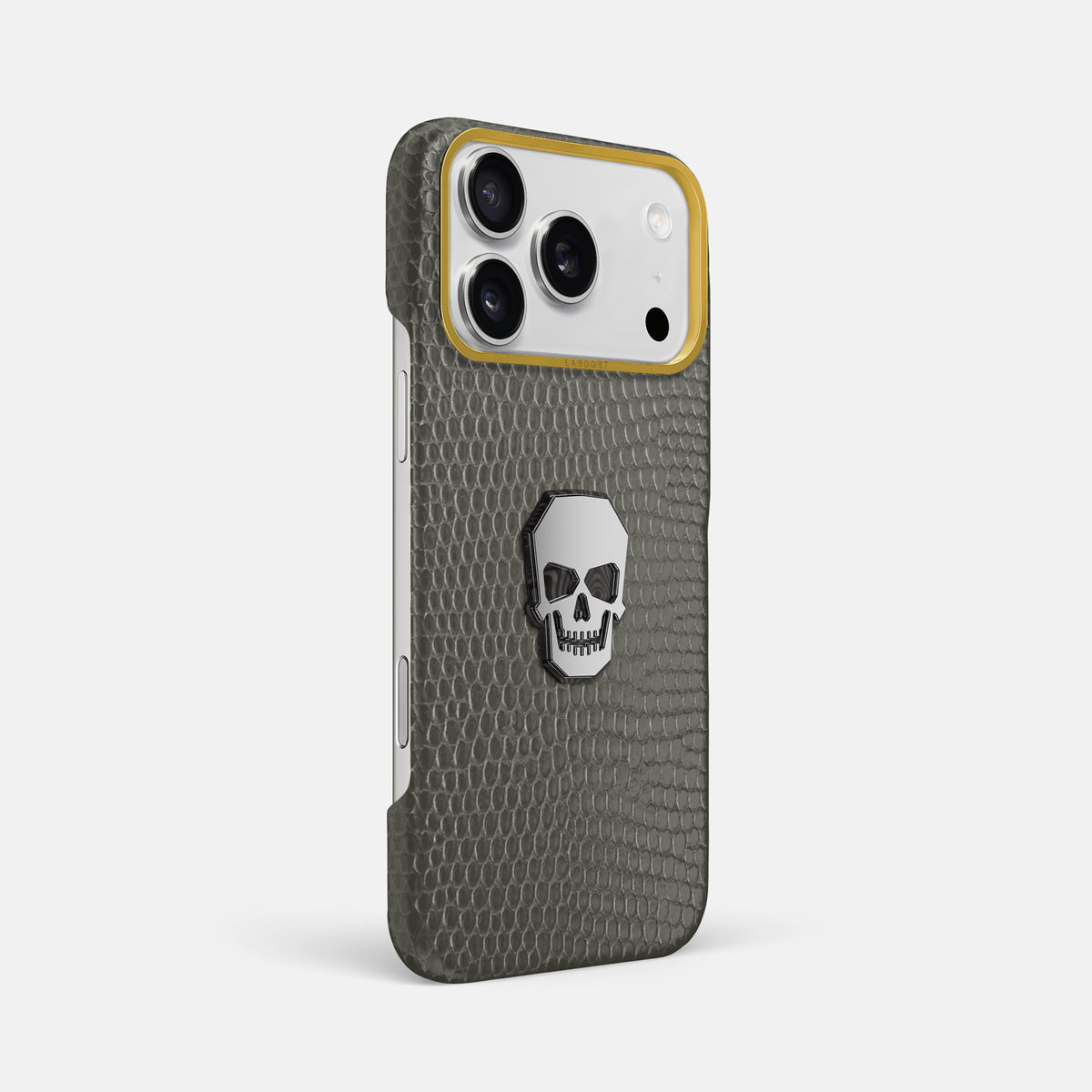 Classic Case With Titanium Skull For iPhone 17 Pro Max In Lizard -2 | Grey-Gold