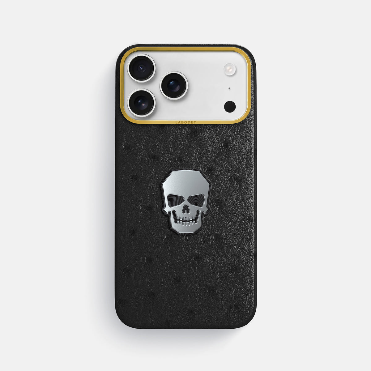 Classic Case With Titanium Skull For iPhone 17 Pro Max In Ostrich -1 | Black-Gold
