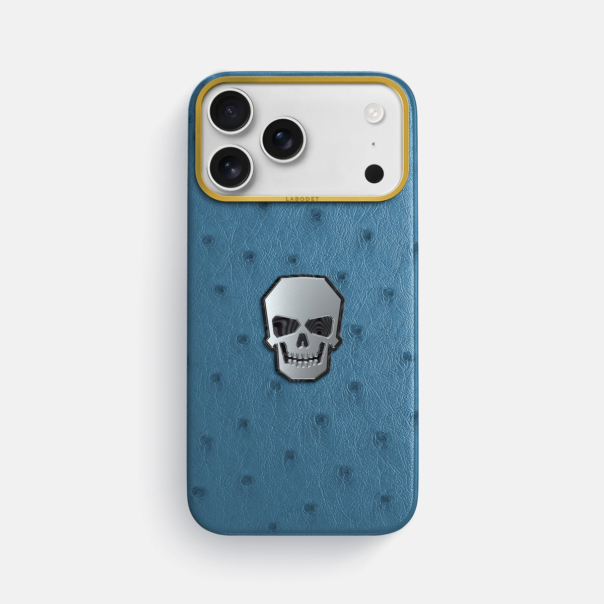 Classic Case With Titanium Skull For iPhone 17 Pro Max In Ostrich -1 | Blue-Jeans-Gold