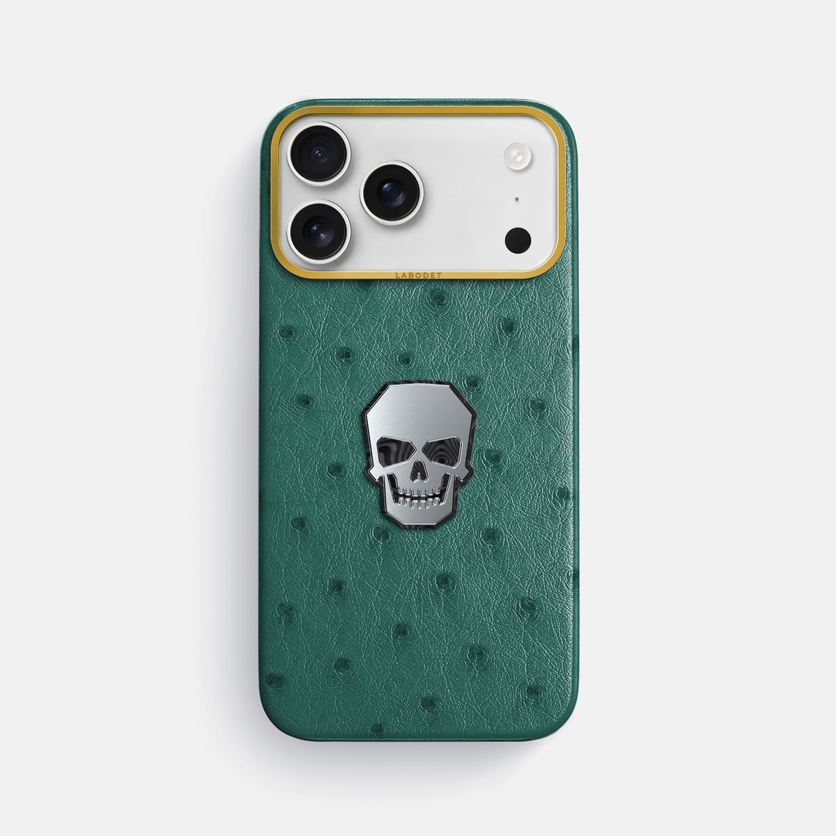 Classic Case With Titanium Skull For iPhone 17 Pro Max In Ostrich -1 | Forest-Green-Gold