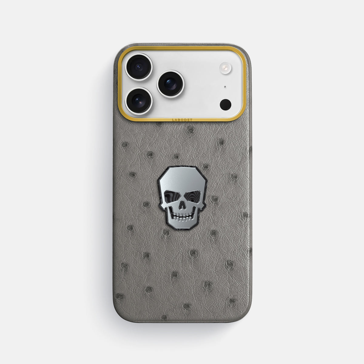 Classic Case With Titanium Skull For iPhone 17 Pro Max In Ostrich -1 | Grey-Gold