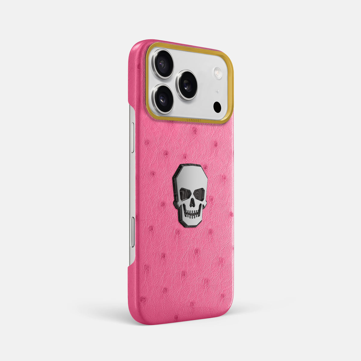 Classic Case With Titanium Skull For iPhone 17 Pro Max In Ostrich -2 | Pink-Gold